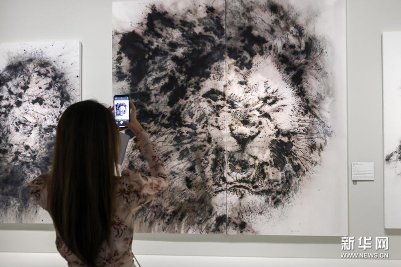 Tarehe 6, Julai, mtazamaji  anapiga picha kwenye maonesho ya Jumba la Sanaa ya Uchoraji wa Picha” la Pudong.（Picha inatoka: Tovuti ya Shirika la Habari la Xinhua）