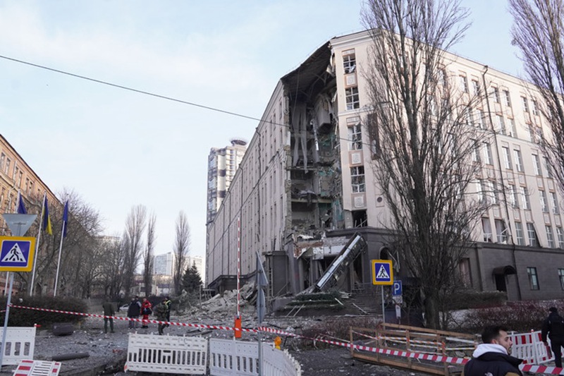 Picha ikionesha magofu ya majengo nchini Ukraine. Picha inatoka Shirika la Habari la China Xinhua.